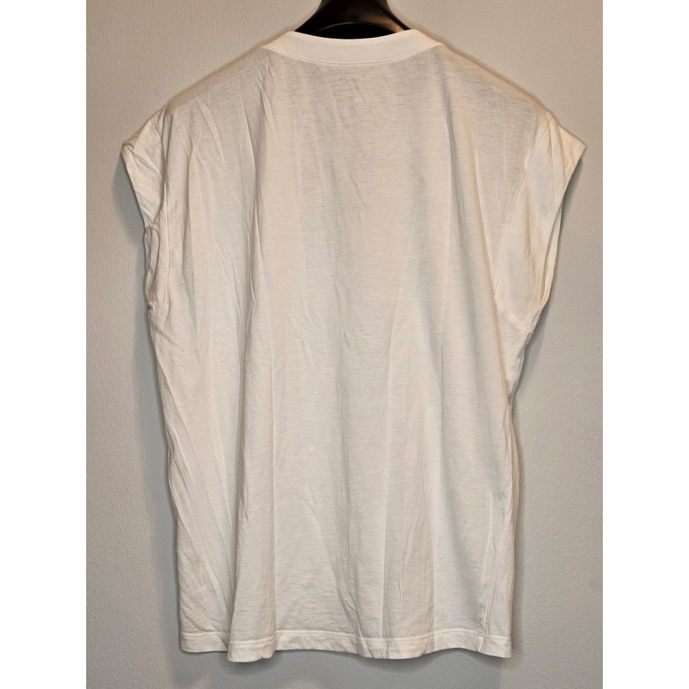FRAME Le Mid Rise V White Cotton V-Neck Cap Sleeve Tee Blanc Medium - Picture 3 of 9